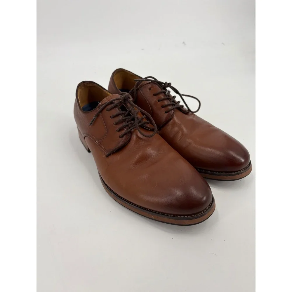 Florsheim Mens 14193-221 Cognac Brown Leather Plain Toe Derby Shoes 10.5 EEE